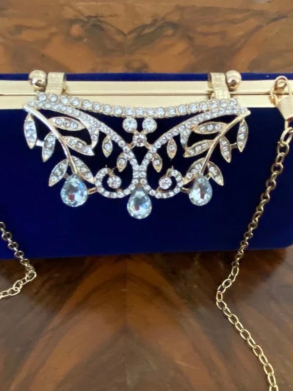 Royal Blue velvet formal Purse, Rhinestones , Formal Purse, Bag, Converts to clu